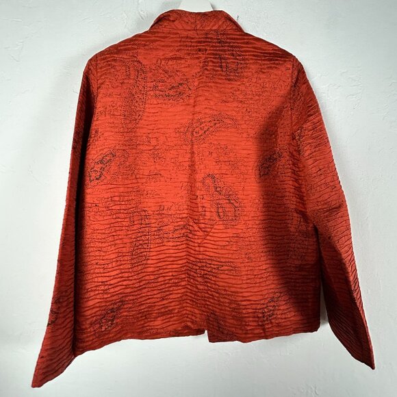 Christopher & Banks Womens Paisley Print Textured Silk Jacket Medium Red Black - Picture 2 of 10